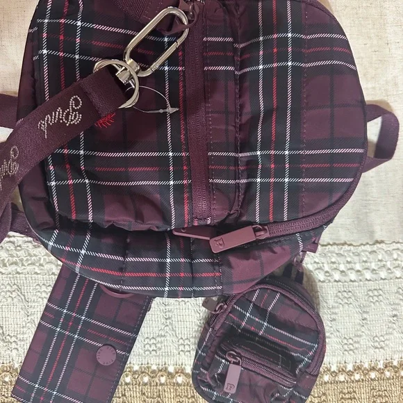 Victoria's Secret Plaid Backpack - Burgundy and Black - Picture 1 of 7